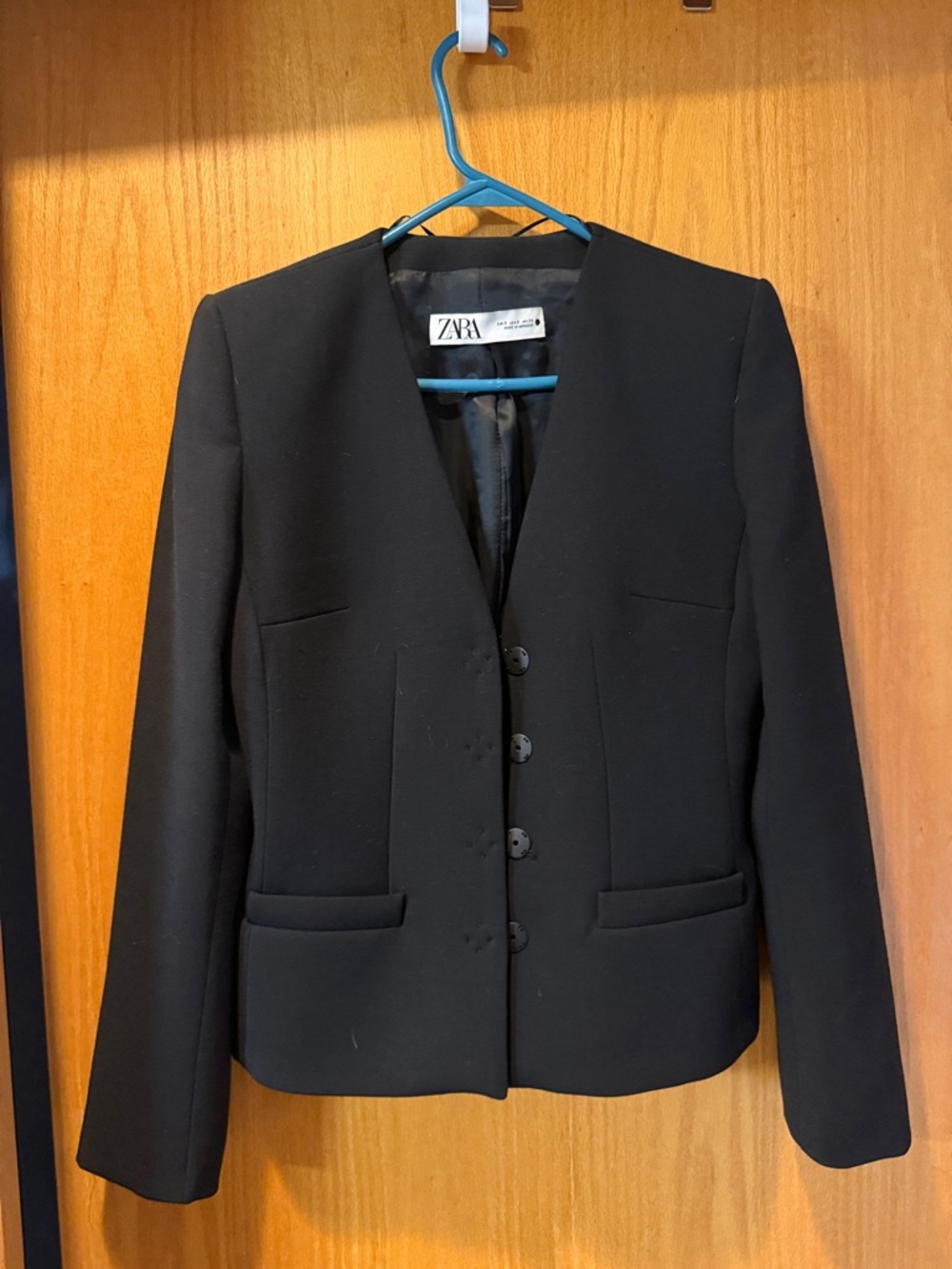 ZARA Black Collarless Tailored Blazer